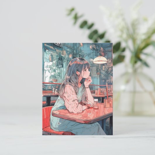 【SHOP限定イラスト】カフェで待ち合わせ|寿司娘GenerativeAI Postkarte (Stehend Vorderseite)