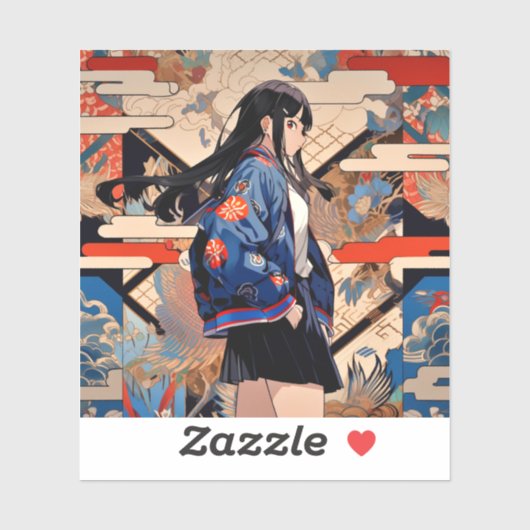 【SHOP限定イラスト】和柄JKシール 寿司娘 GenerativeAI Aufkleber (Blatt)