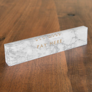 Shop Bezahlen hier White Carrara Marble Gold moder Namensplakette