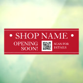 SHOP NAME, Opening bald, QR Code, Red & White Fensteraufkleber (Blatt 3)