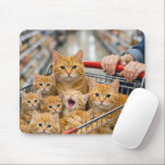 Shopping Cart Filled with Orange Tabby Cats Mousepad<br><div class="desc">A group of ginger cats huddles together in a shopping cart in a store aisle with curious expressions</div>
