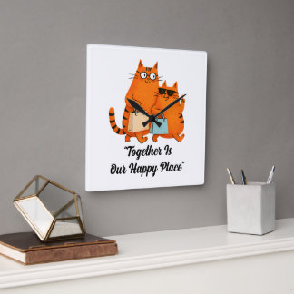 Shopping Day Cat Love Wall Clock Quadratische Wanduhr