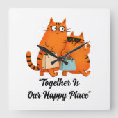 Shopping Day Cat Love Wall Clock Quadratische Wanduhr (Vorderseite)