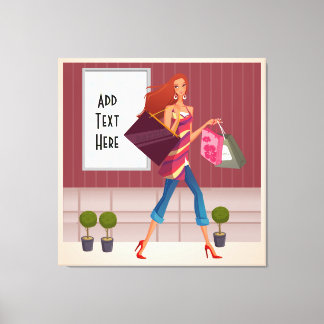 Shopping Girl Wrapped Canvas Leinwanddruck