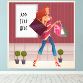 Shopping Girl Wrapped Canvas Leinwanddruck (Insitu (Holzboden))