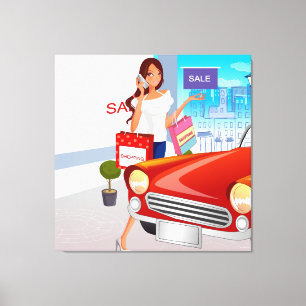 Shopping Girl Wrapped Canvas Leinwanddruck
