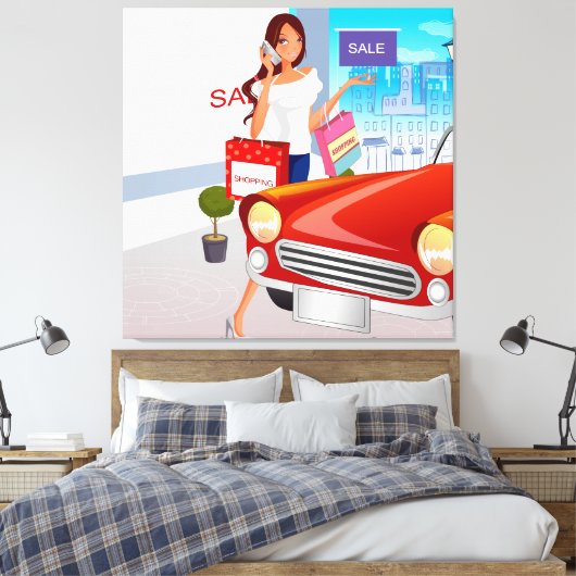 Shopping Girl Wrapped Canvas Leinwanddruck (Insitu (Schlafzimmer))