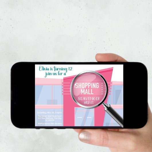 Shopping Mall Scavenger Hunt, Tween Einladung