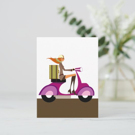 Shopping mit Scooter Postkarte (Stehend Vorderseite)