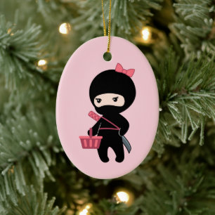 Shopping Ninja Girl auf Pink Keramik Ornament