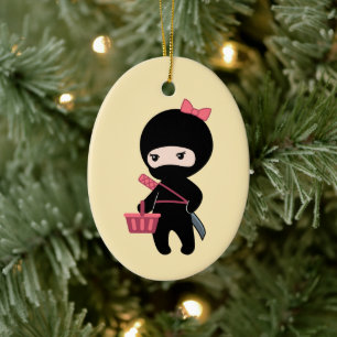 Shopping Ninja Girl on Yellow Keramik Ornament