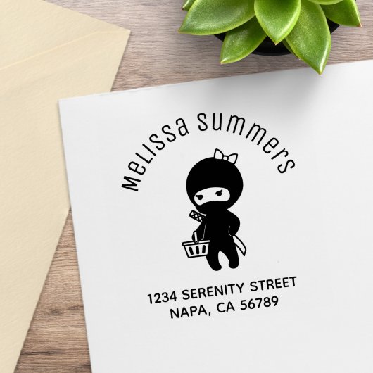 Shopping-Ninja-Mädchen-Arch-Adresse Gummistempel