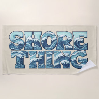 Shore Thing | Retro Blaue Ozeanwellen Surf-Grafik Strandtuch