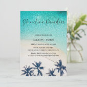 Shoreline Paradise Sommer blauen Ozean Beach Hochz Einladung (Stehend Vorderseite)