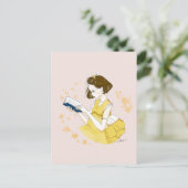 Short Bob Girl Reading Illustration Postkarte (Stehend Vorderseite)