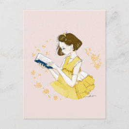 Short Bob Girl Reading Illustration Postkarte