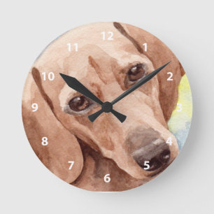 Short Coat Dachshund Dog Portrait Runde Wanduhr