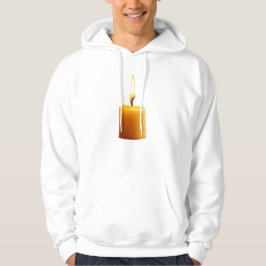 Short cylindrical candle lit with a bright flame hoodie