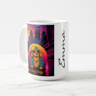 Short King Dachshund Retro 80s Mug, Custom Name Kaffeetasse