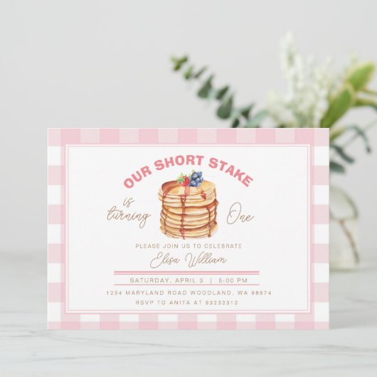 Shortstack Pancake Frühstück Geburtstag Einladung (Stehend Vorderseite)