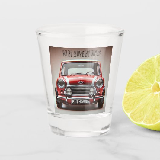 Shot glass Mini Cooper "Mini adventures" Schnapsglas (Vorderseite)