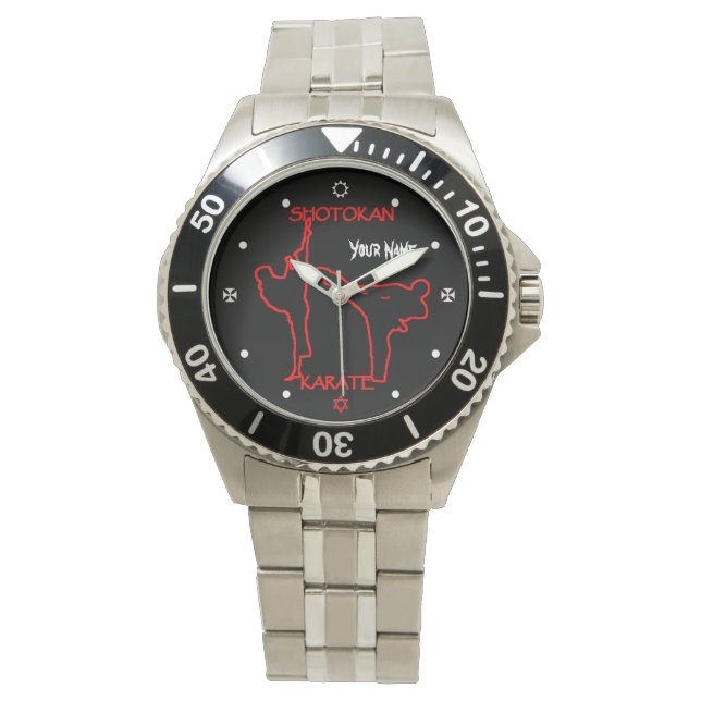 Shotokan Karate Black Belt Individuelle Name Watch Armbanduhr (Vorderseite)