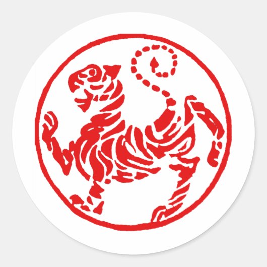 Shotokan Red Rising Sun Tiger Japanischer Karate Runder Aufkleber (Vorderseite)