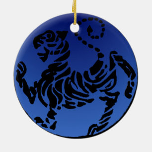 Shotokan schwarzer u. blauer Tiger Keramikornament