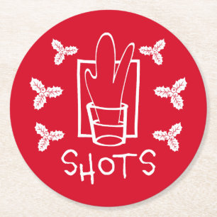 Shots & Holly Weihnachts-Untersetzer Runder Pappuntersetzer