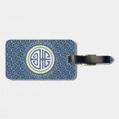 Shou Chinese Longevity Symbol - Blau und Gelb Gepäckanhänger (Rückseite horizontal)