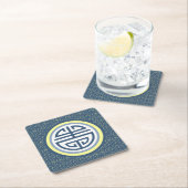 Shou Chinese Longevity Symbol - Blau und Gelb Rechteckiger Pappuntersetzer (Vor Ort)