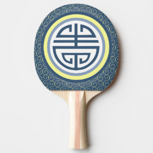 Shou Chinese Longevity Symbol - Blau und Gelb Tischtennis Schläger