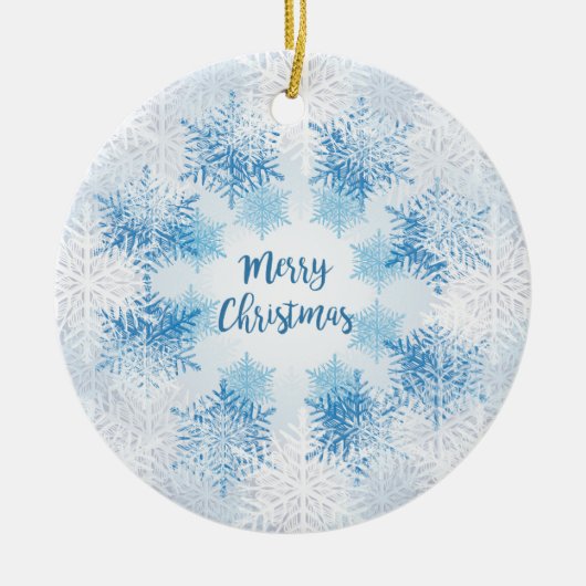 SHOW FLAKES PATTERN Frohe Weihnachten Keramikornament (Vorne)
