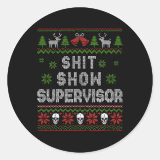 - Show Supervisor Christmas Sweater Funny Ugly Xma Runder Aufkleber