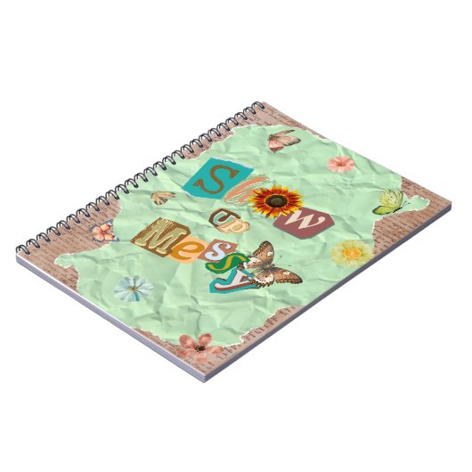 Show Up Messy Collage Mint Spiral Notebook Notizblock (Linke Seite)