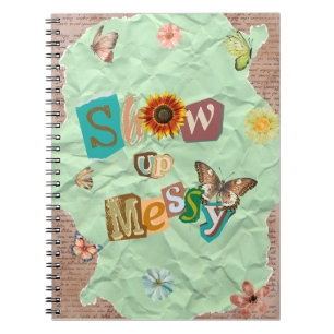 Show Up Messy Collage Mint Spiral Notebook Notizblock