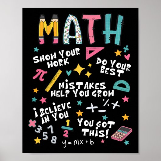 Show Your Work Funny Math Teacher First Day Back T Poster (Vorne)