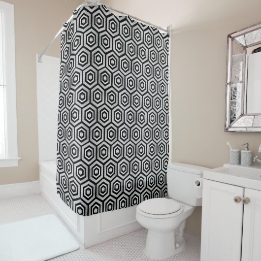 Shower Curtain Black White Hexagon Geometric Duschvorhang (Beispiel)
