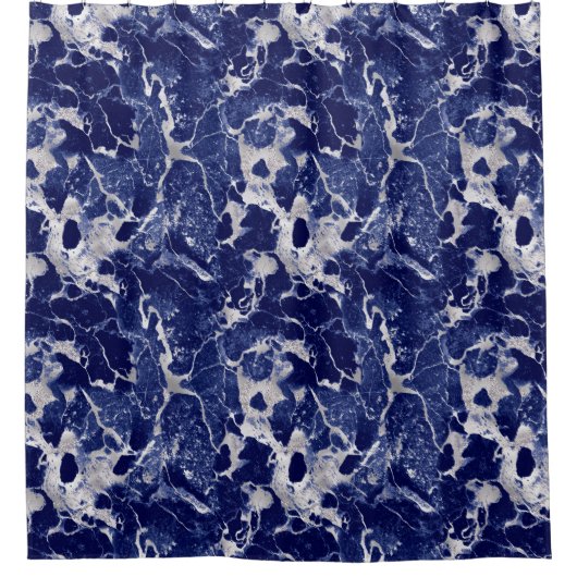Shower Curtain - Blue and Silver Marble Pattern Duschvorhang (Vorderseite)
