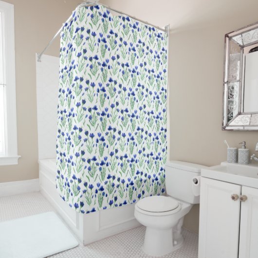 Shower Curtain - Blue Flowers Pattern Duschvorhang (Beispiel)