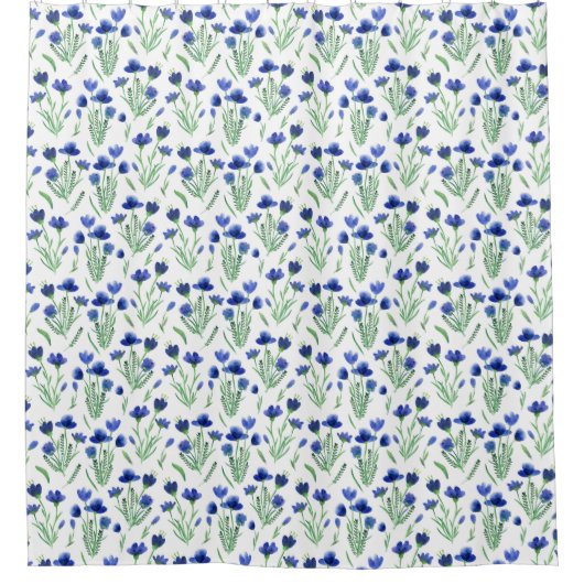 Shower Curtain - Blue Flowers Pattern Duschvorhang (Vorderseite)