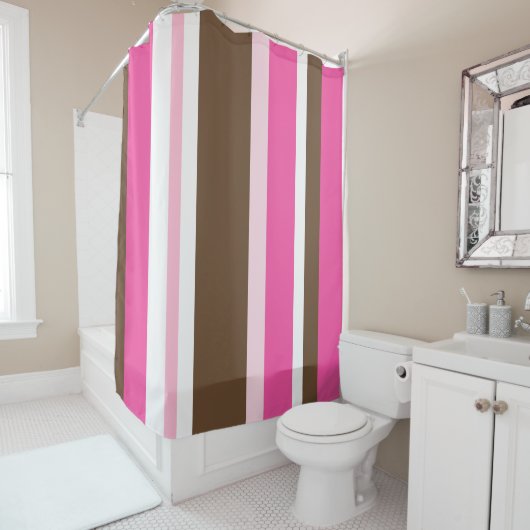 Shower Curtain Neutral Brown & Pink Stripe Duschvorhang (Beispiel)
