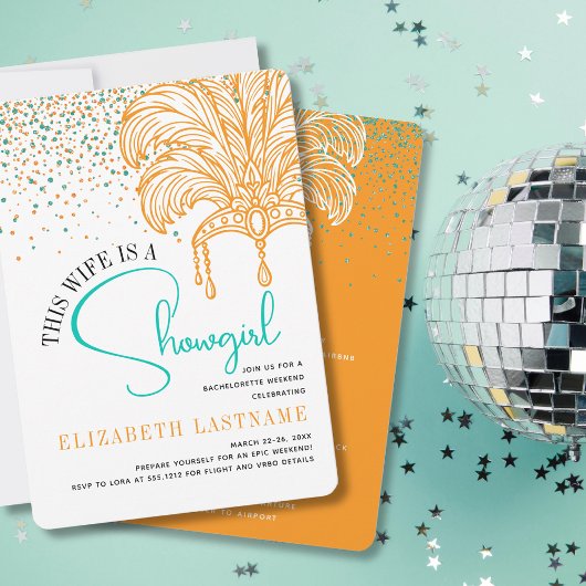 Showgirl Bride Era Orange Aquamarin Junggeselinnen Einladung