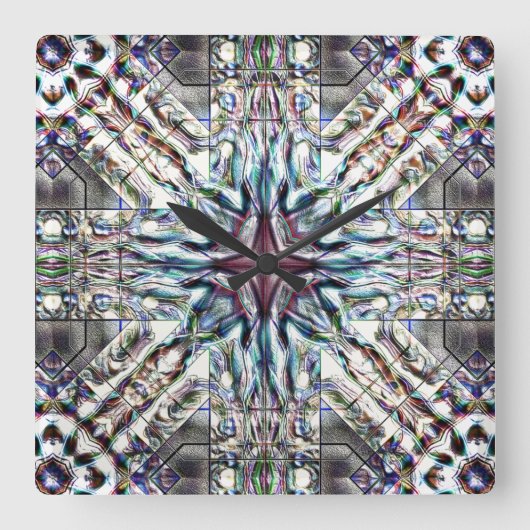 Showtextur Kaleidoskop in sandig silbrigen Farben Quadratische Wanduhr (Vorderseite)