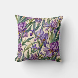 Showy Lila Iris auf Ecru Scroll Kissen