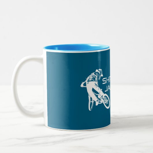 Shred Jackson Hole Wyoming Mountain Biking Zweifarbige Tasse (Links)