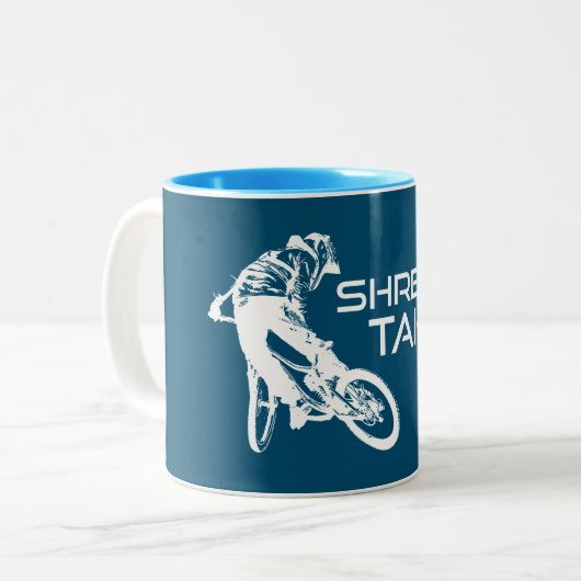 Shred Lake Tahoe Mountain Biking Zweifarbige Tasse (Vorderseite Links)