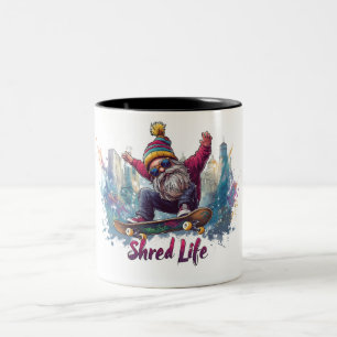 Shred Life - Cooles Skateboarding Gnome Zweifarbige Tasse
