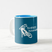 Shred Mammoth Lakes California Mountain Biking Zweifarbige Tasse (Vorderseite Links)