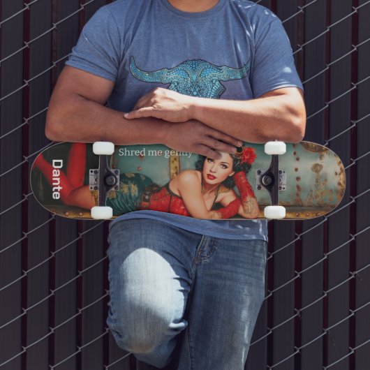 "Shred me gently" steampunk pinup girl painting Skateboard (Außenbereich 3)
